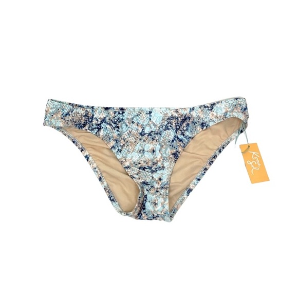 Kona Sol Blue Multi Python Print Hipster Medium Coverage Bikini Bottoms Swimsuit - Picture 1 of 16